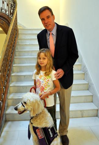 Katie Helen & her dog, Lily, with Sen. Warner